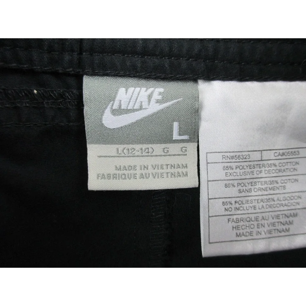 Nike Shorts Womens Large‎ Black Bermuda Spell Out Logo Swoosh Casual Ladies*